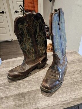 Justin Boots L2552 Distressed Square Toe 12" Stampede Cowboy Women's 6-6.5